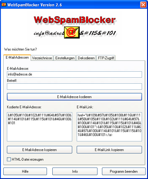 Screenshot vom Programm: WebSpamBlocker